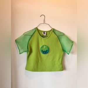 Urban Renewal Green Mesh Sleeve Crop Top